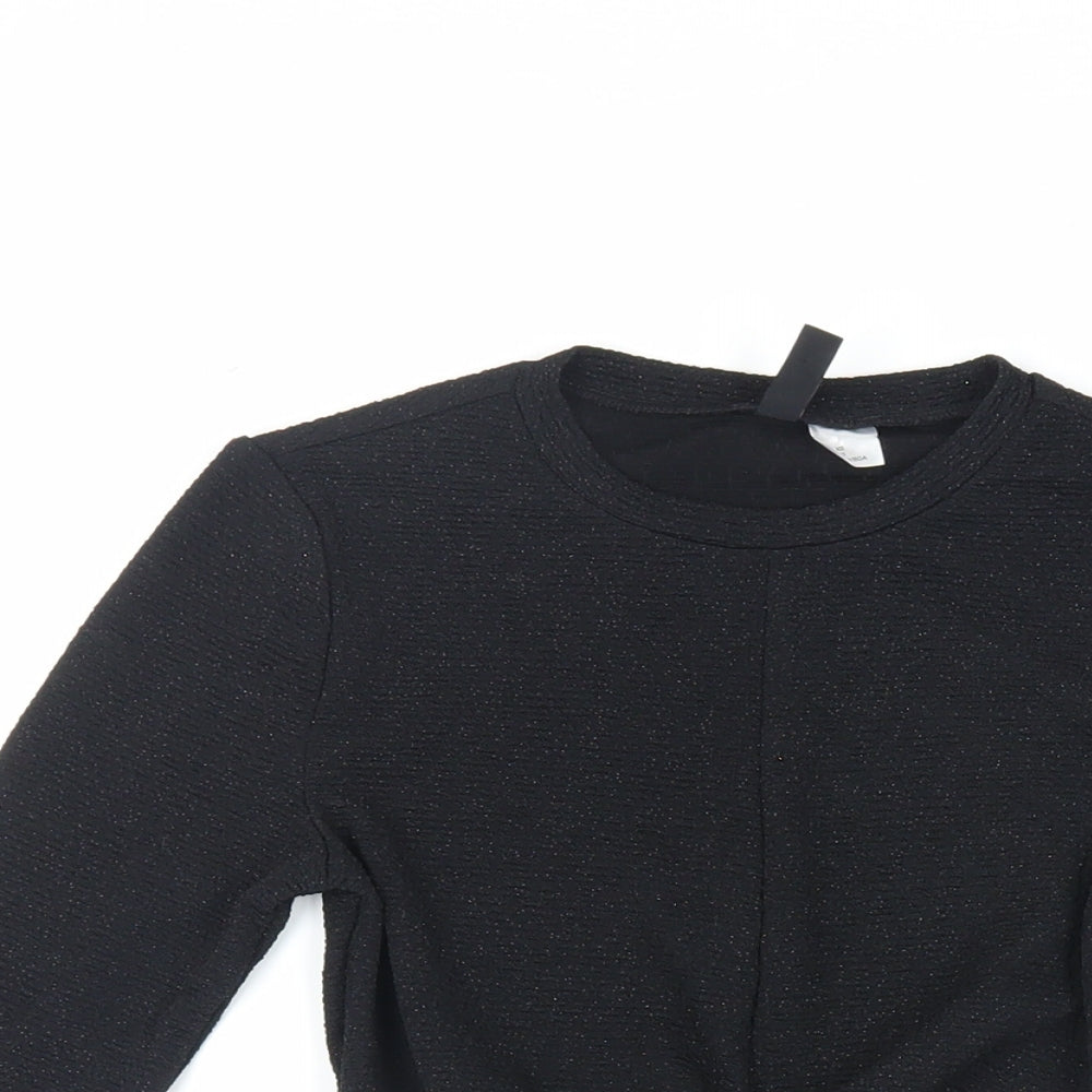 Divided by H&M Womens Black Polyester Cropped Blouse Size XS Crew Neck