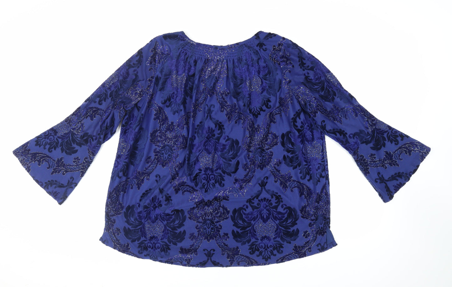 Isaac Mizrahi Womens Blue Paisley Polyester Basic Blouse Size 2XL Boat Neck