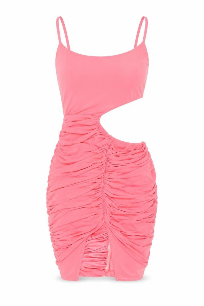 PRETTYLITTLETHING Womens Pink Polyester Bodycon Size 10 Square Neck Pullover - Ruched
