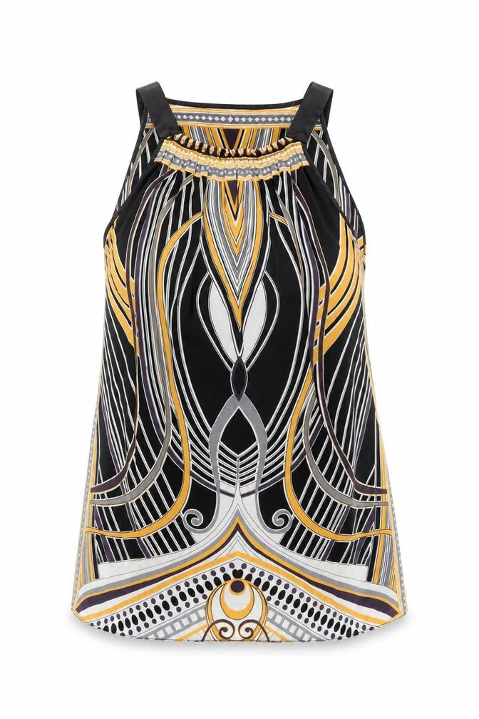 Wallis Womens Black Geometric Polyester Basic Tank Size M Square Neck