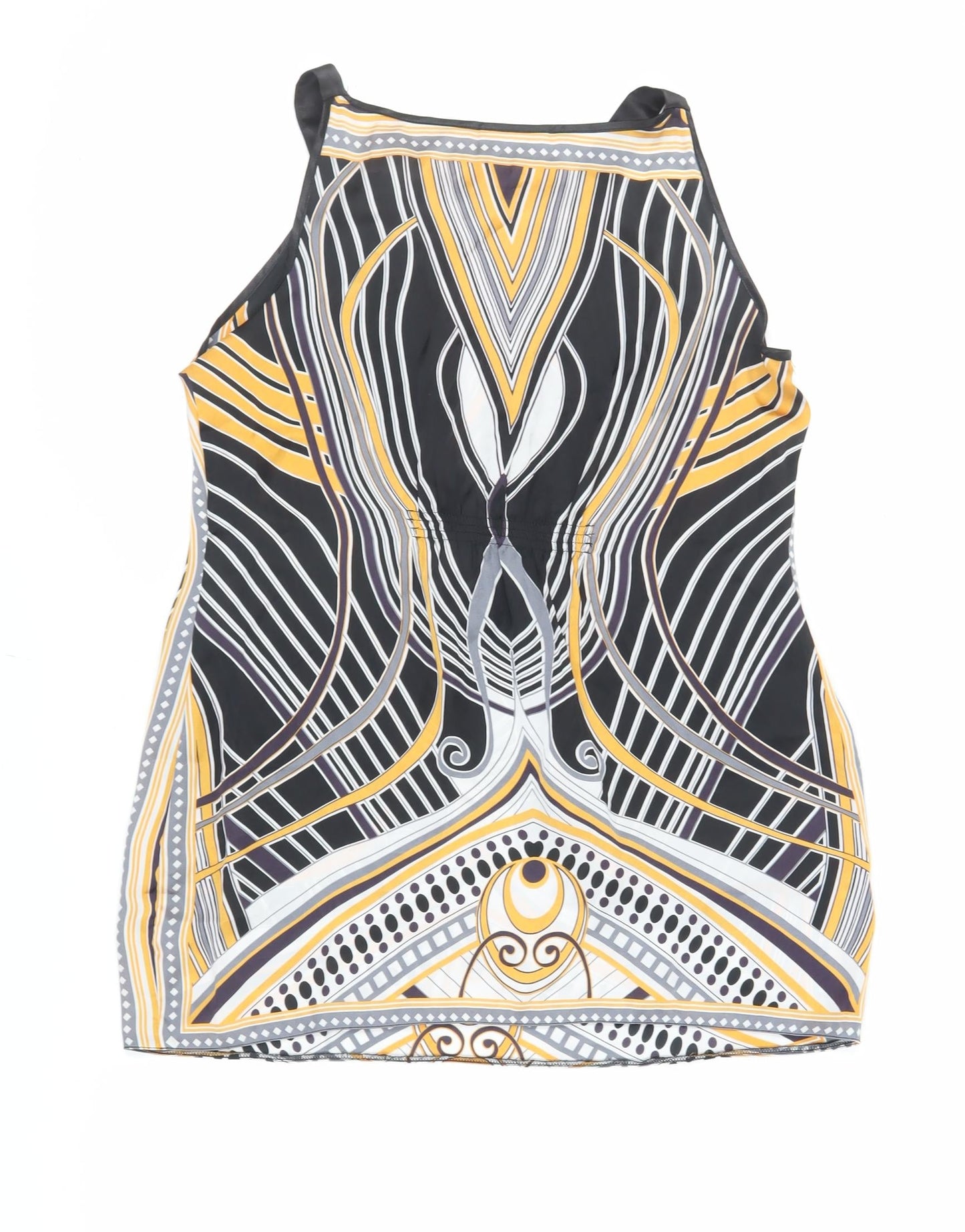 Wallis Womens Black Geometric Polyester Basic Tank Size M Square Neck