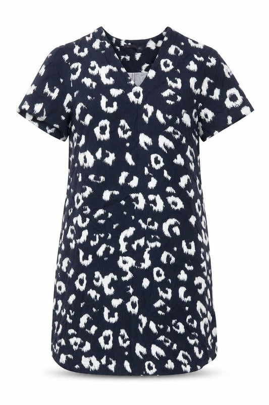 Marks & Spencer Womens Blue Animal Print Linen Shift Size 10 V-Neck - Pockets