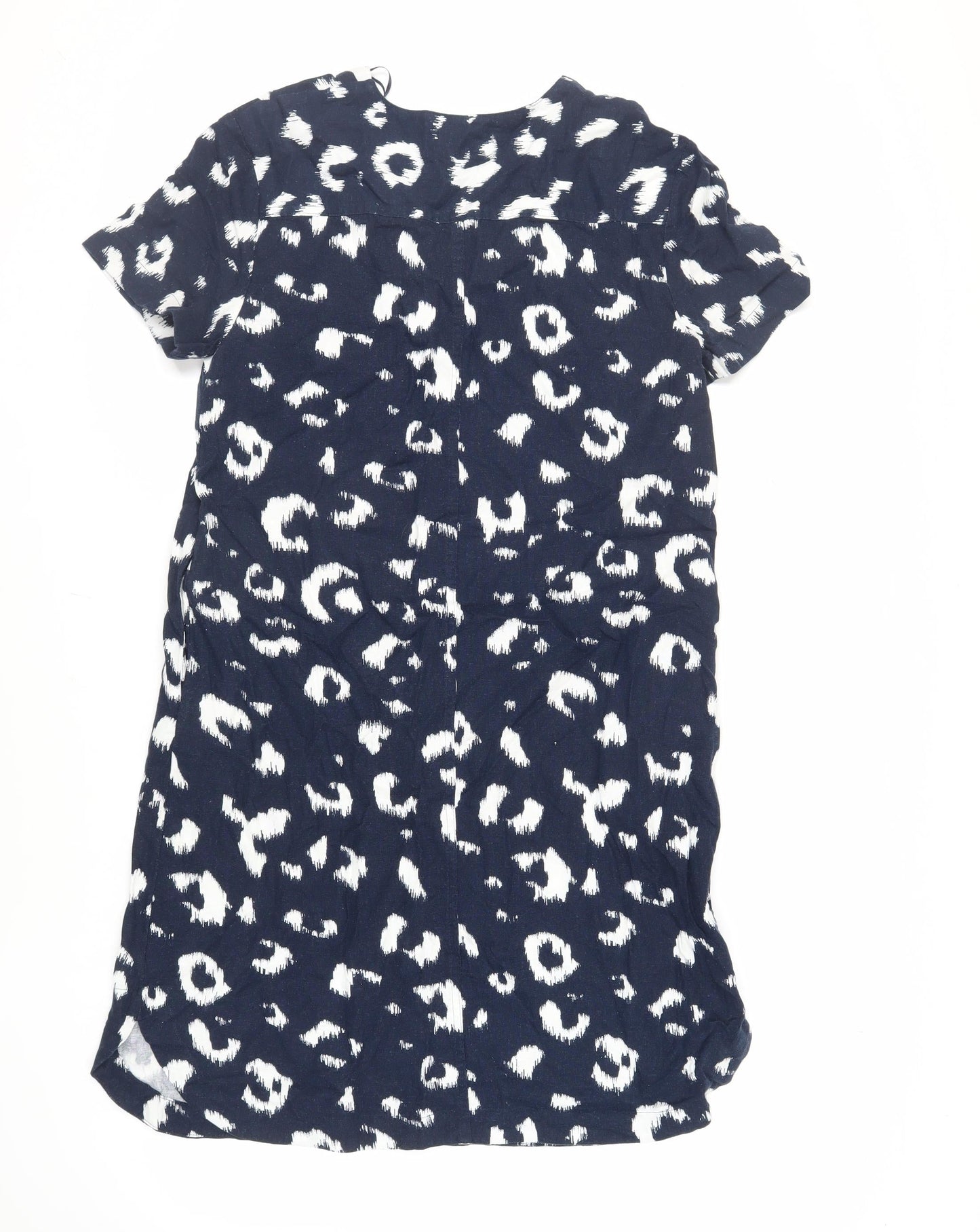 Marks and Spencer Womens Blue Animal Print Linen Shift Size 10 V-Neck - Pockets