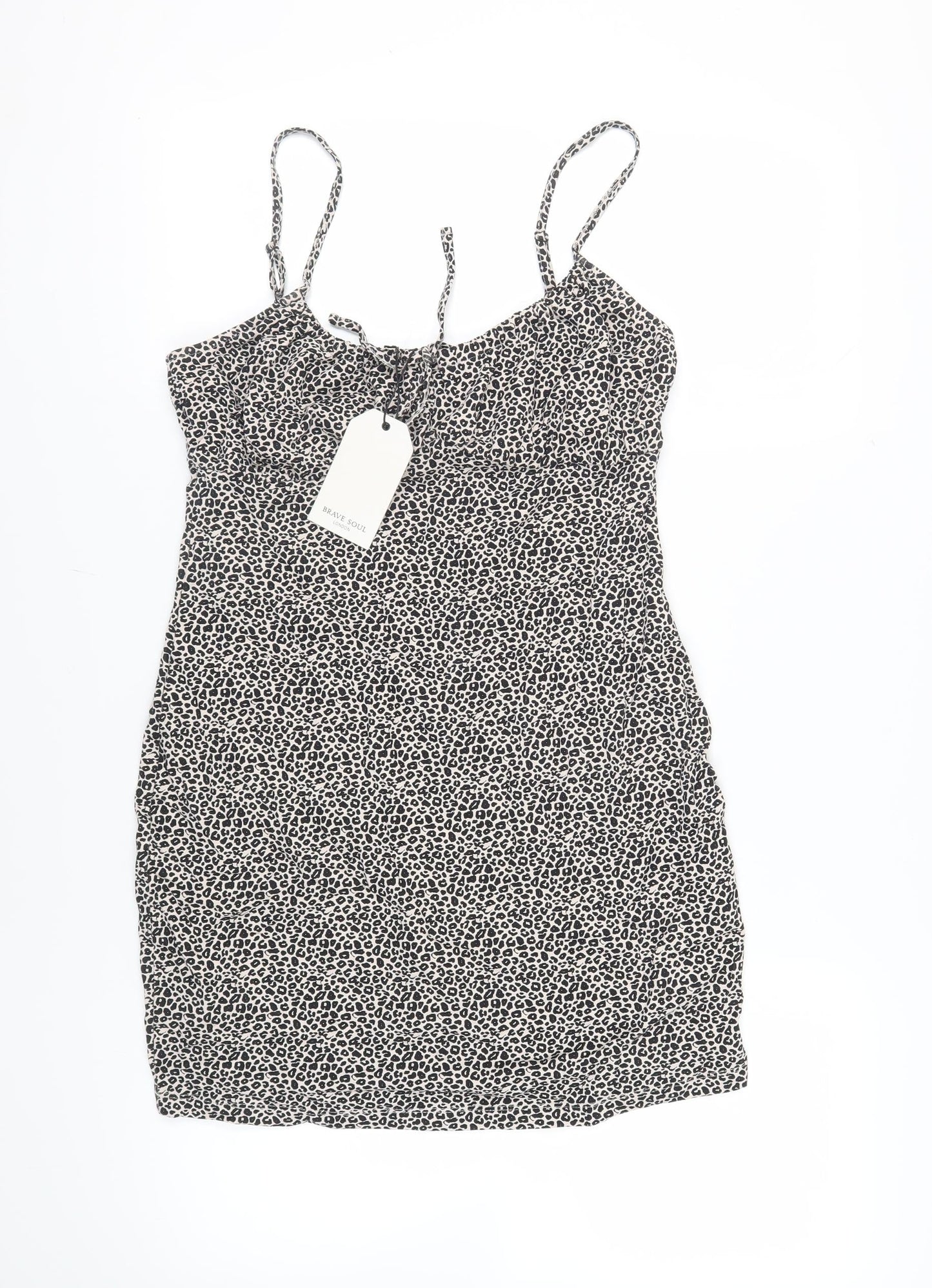 Brave Soul Womens Beige Animal Print Cotton Mini Size L Square Neck Pullover