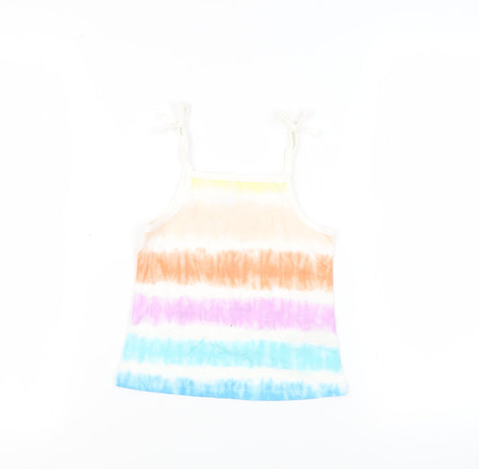 Marks and Spencer Girls Multicoloured Striped Cotton Camisole Tank Size 3-4 Years Square Neck Pullover
