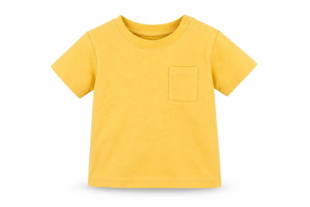 Marks & Spencer Baby Yellow Cotton Pullover T-Shirt Size 3-6 Months Crew Neck Snap - Pocket