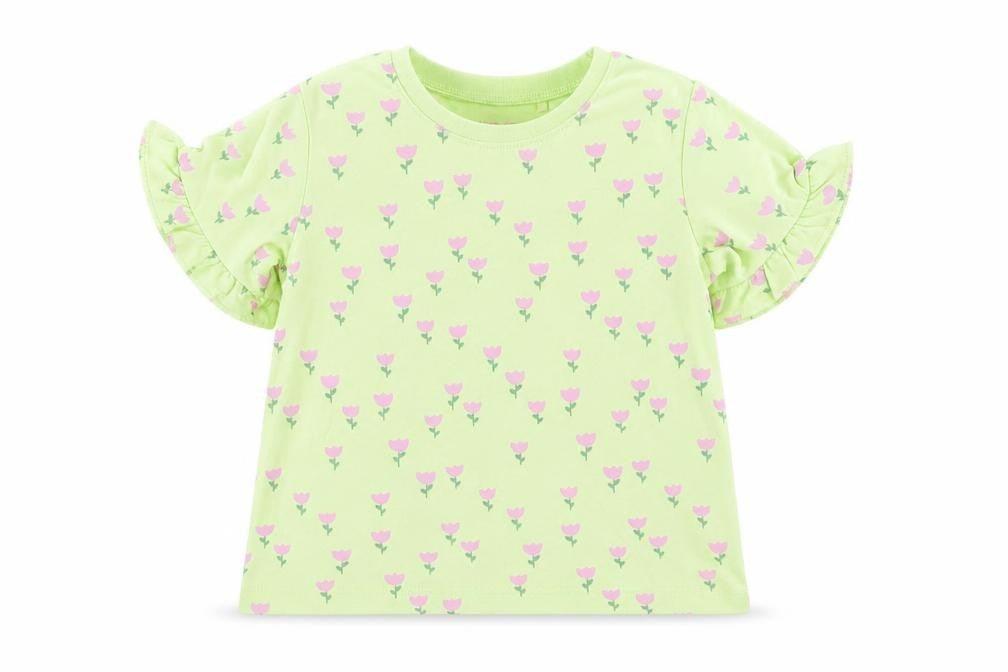 NEXT Girls Green Floral Cotton Pullover T-Shirt Size 2-3 Years Crew Neck Pullover