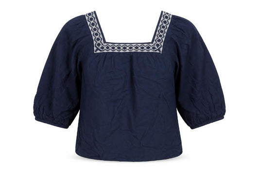 Marks and Spencer Womens Blue Linen Basic Blouse Size 10 Square Neck