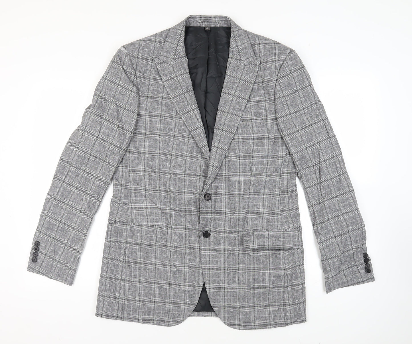 Marks and Spencer Mens Grey Plaid Polyester Jacket Blazer Size 42 Regular