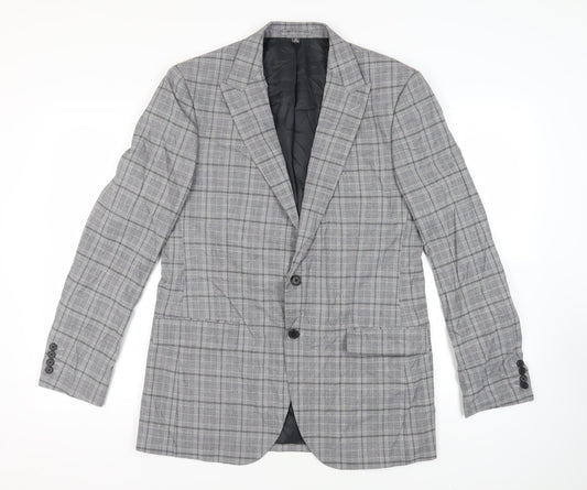 Marks and Spencer Mens Grey Plaid Polyester Jacket Blazer Size 42 Regular
