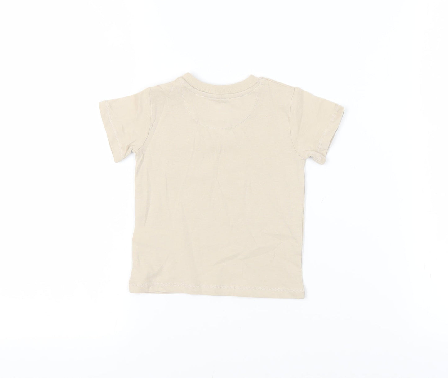 Marks and Spencer Baby Beige Cotton Pullover T-Shirt Size 3-6 Months Crew Neck Snap - Pocket