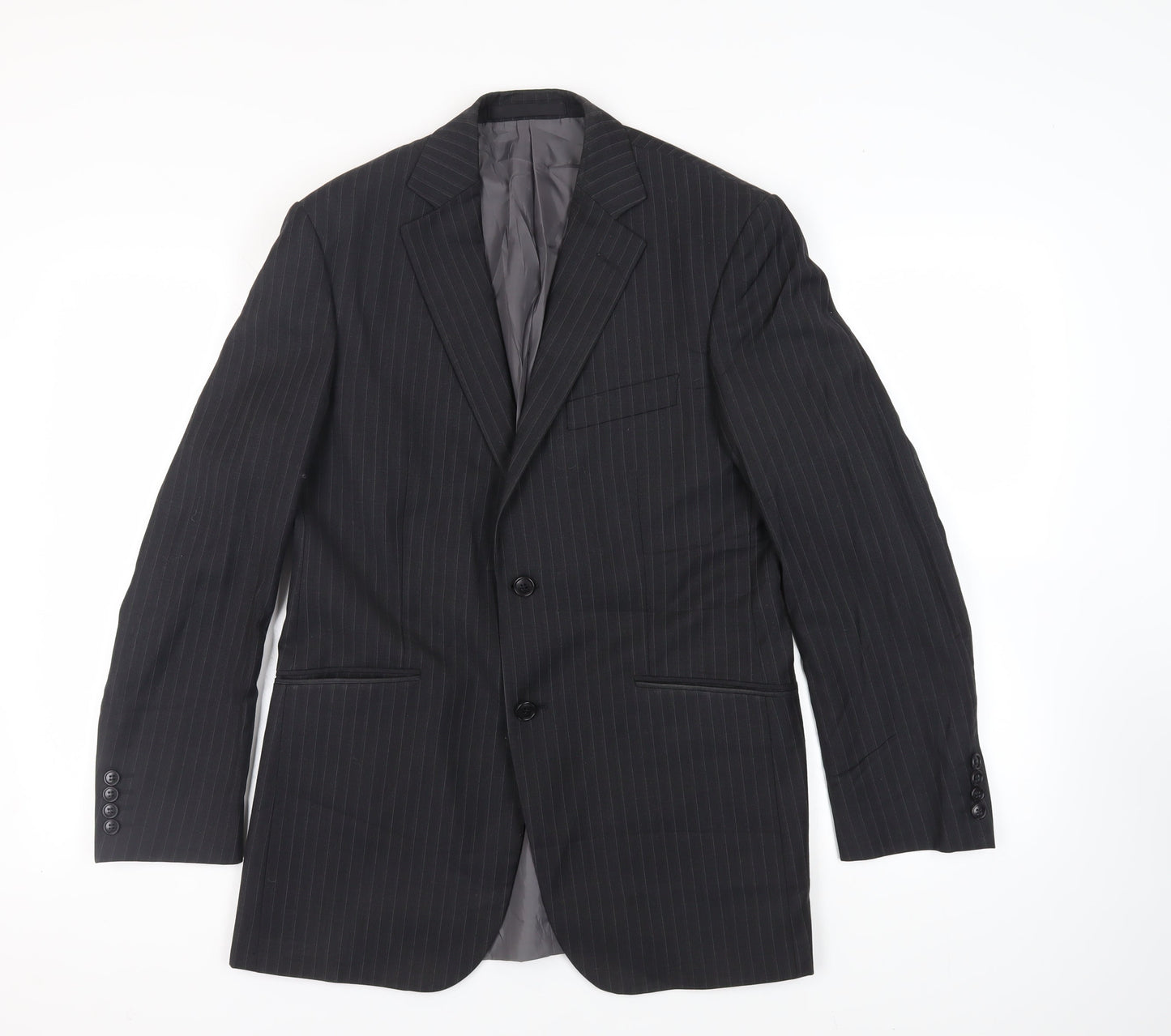 Marks and Spencer Mens Black Striped Polyester Jacket Suit Jacket Size 38 Regular