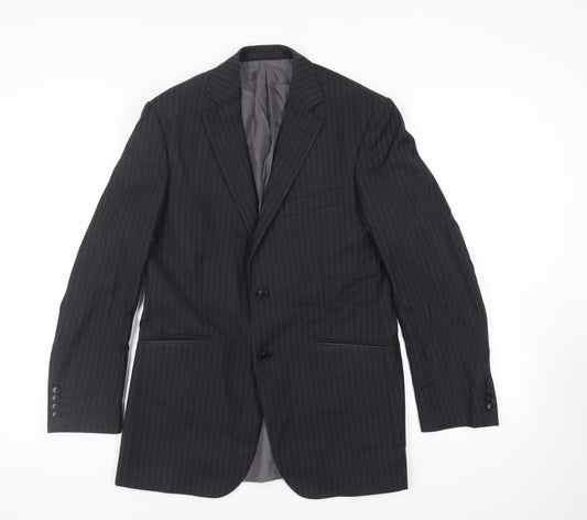 Marks and Spencer Mens Black Striped Polyester Jacket Suit Jacket Size 38 Regular