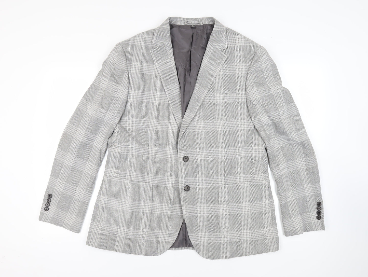 Marks and Spencer Mens Grey Plaid Polyester Jacket Suit Jacket Size 46 Regular