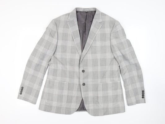 Marks and Spencer Mens Grey Plaid Polyester Jacket Suit Jacket Size 46 Regular