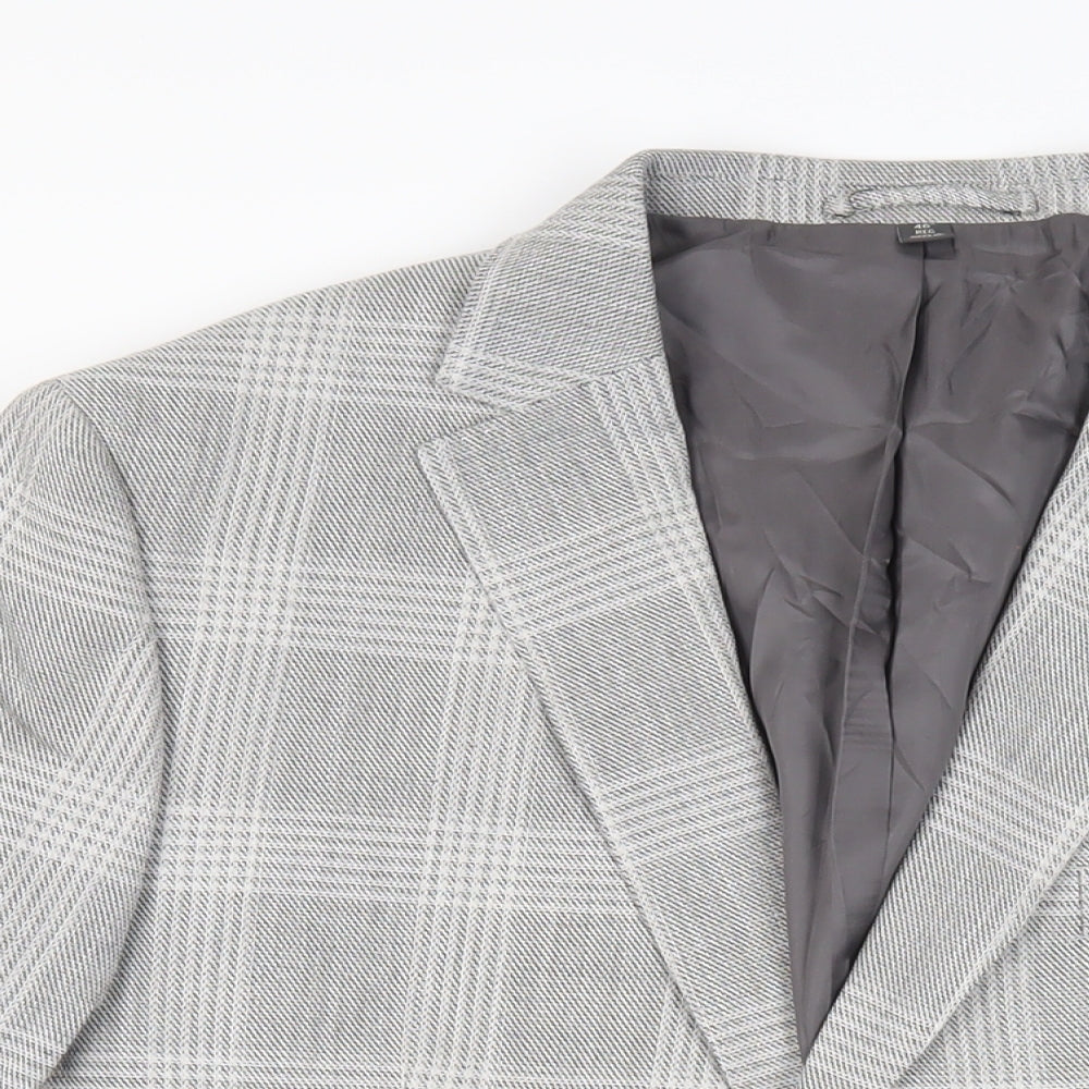 Marks and Spencer Mens Grey Plaid Polyester Jacket Suit Jacket Size 46 Regular