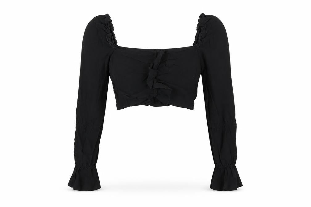 PRETTYLITTLETHING Womens Black Polyester Cropped T-Shirt Size 4 Square Neck
