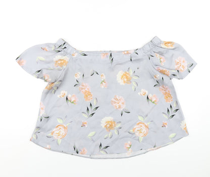 New Look Womens Grey Floral Polyester Basic T-Shirt Size 10 Off the Shoulder