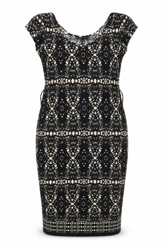 Wallis Womens Black Geometric Viscose Bodycon Size S Scoop Neck Pullover