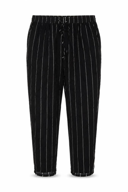 PRETTYLITTLETHING Womens Black Striped Viscose Trousers Size XL L25 in Regular Drawstring