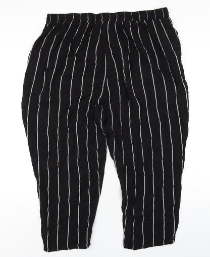 PRETTYLITTLETHING Womens Black Striped Viscose Trousers Size XL L25 in Regular Drawstring