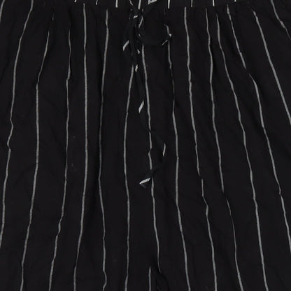 PRETTYLITTLETHING Womens Black Striped Viscose Trousers Size XL L25 in Regular Drawstring