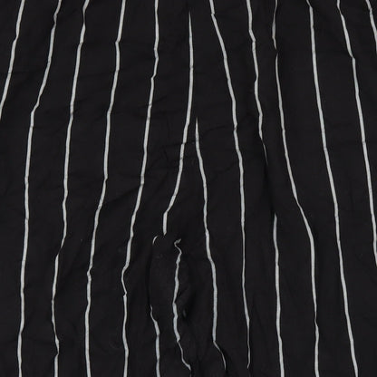 PRETTYLITTLETHING Womens Black Striped Viscose Trousers Size XL L25 in Regular Drawstring