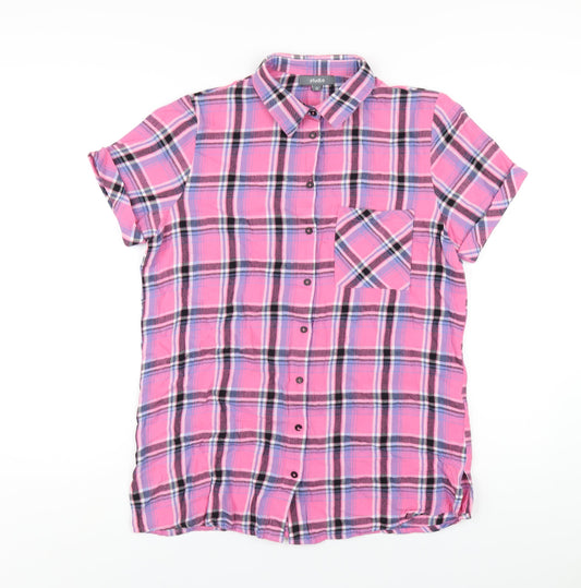 Studio Womens Pink Plaid Cotton Basic Button-Up Size 12 Collared