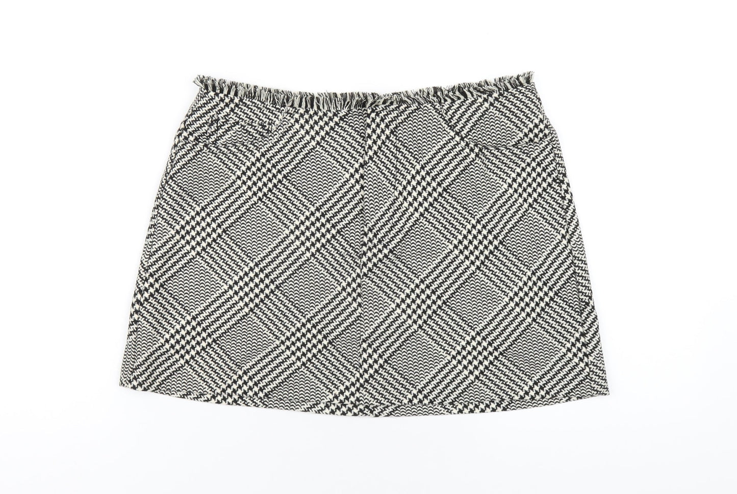 Zara Womens Black Plaid Polyester Mini Skirt Size M Zip