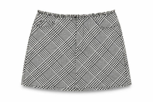 Zara Womens Black Plaid Polyester Mini Skirt Size M Zip