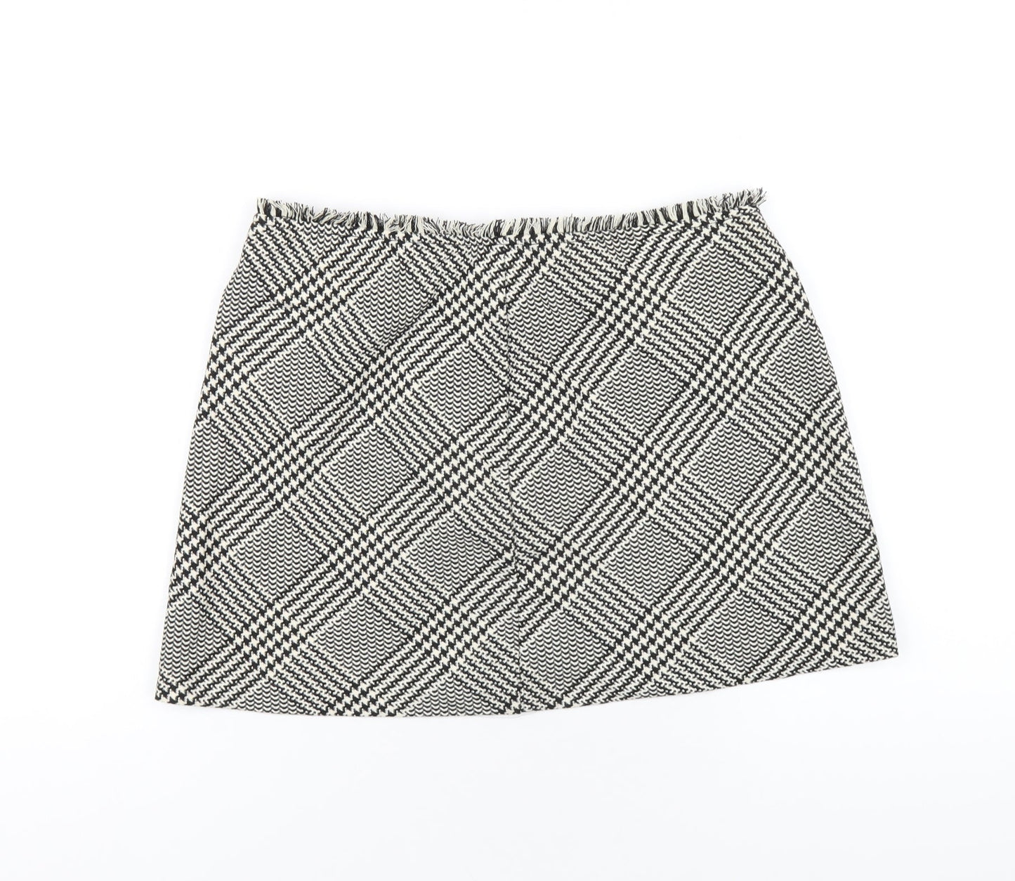 Zara Womens Black Plaid Polyester Mini Skirt Size M Zip