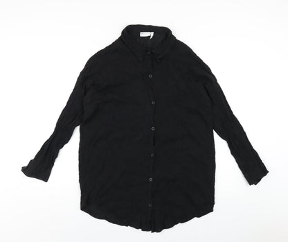 Additional front view of ASOS women’s black cotton basic button-up, size UK 10, collared