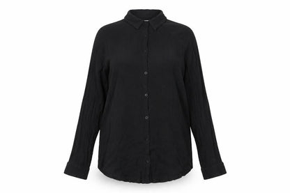 Front view of ASOS women’s black cotton basic button-up, size UK 10, collared