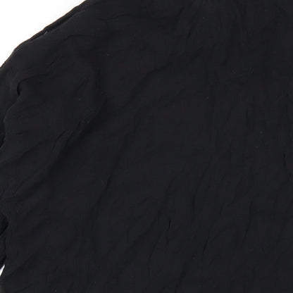 Brand and care label for ASOS women’s black cotton basic button-up, size UK 10, collared