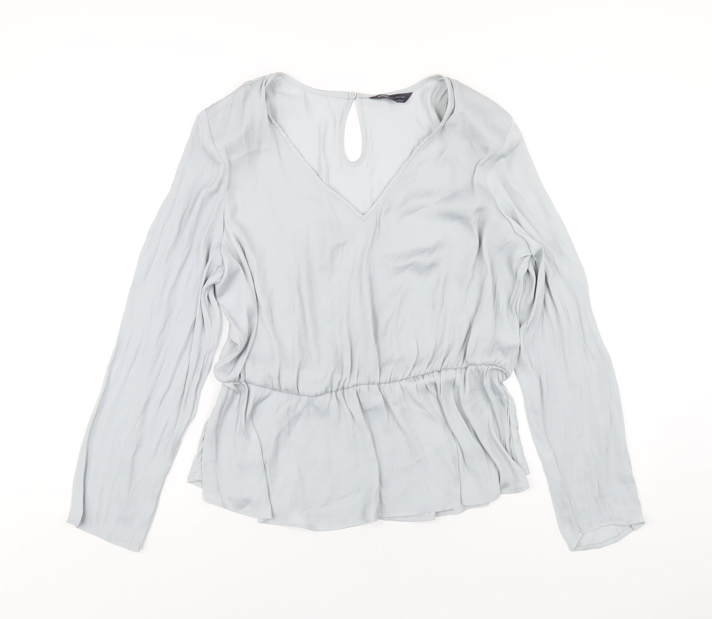 Marks and Spencer Womens Grey Polyester Basic Blouse Size 16 V-Neck