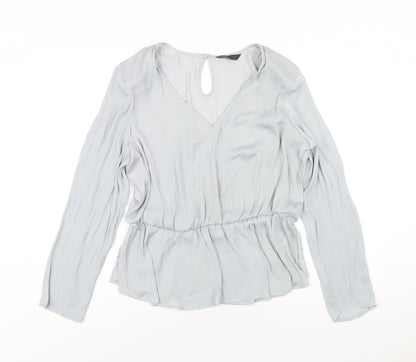 Marks & Spencer Womens Grey Polyester Basic Blouse Size 16 V-Neck