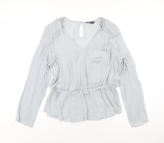 Marks and Spencer Womens Grey Polyester Basic Blouse Size 16 V-Neck