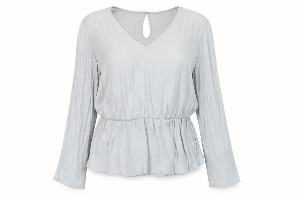 Marks & Spencer Womens Grey Polyester Basic Blouse Size 16 V-Neck