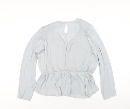 Marks & Spencer Womens Grey Polyester Basic Blouse Size 16 V-Neck
