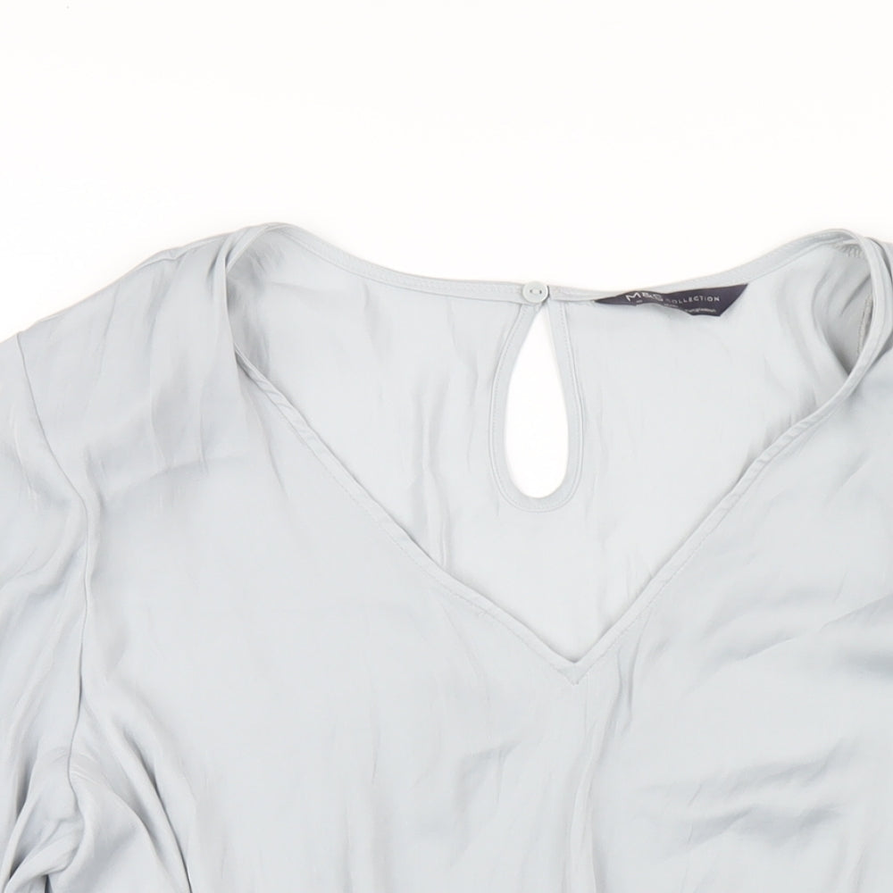 Marks and Spencer Womens Grey Polyester Basic Blouse Size 16 V-Neck
