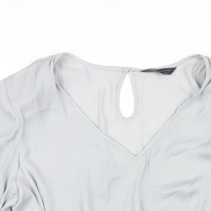 Marks & Spencer Womens Grey Polyester Basic Blouse Size 16 V-Neck