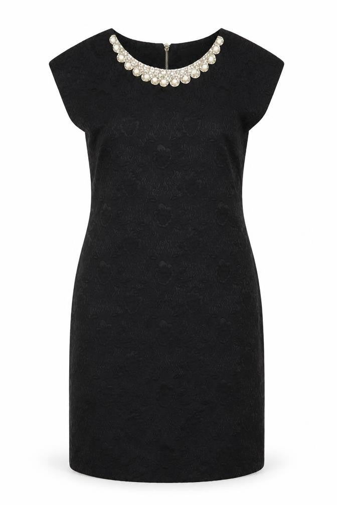 Exhibit Womens Black Polyester A-Line Size 14 Scoop Neck Zip - Beaded Neckline