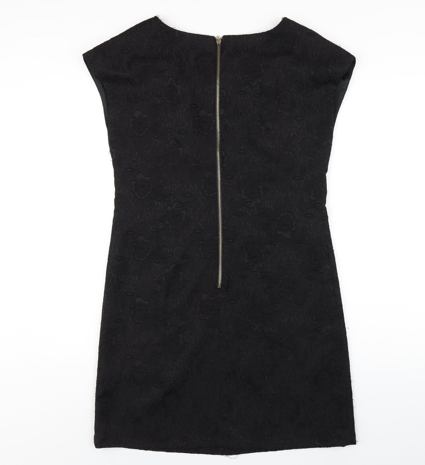 Exhibit Womens Black Polyester A-Line Size 14 Scoop Neck Zip - Beaded Neckline