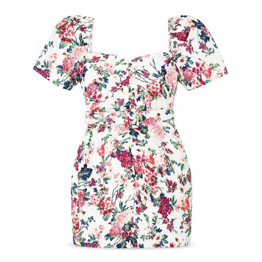 Zara Womens Multicoloured Floral Viscose Bodycon Size L Square Neck Zip