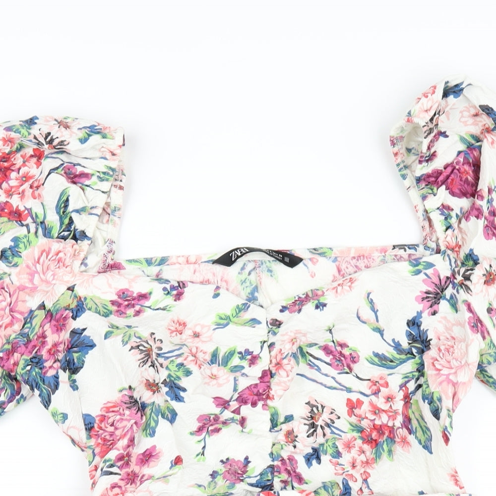 Zara Womens Multicoloured Floral Viscose Bodycon Size L Square Neck Zip