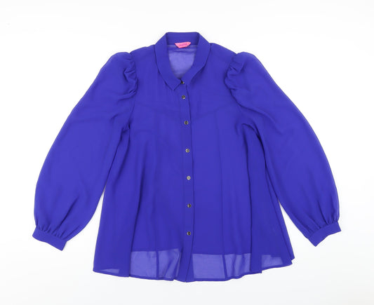 Monsoon Womens Blue Polyester Basic Button-Up Size 8 Collared