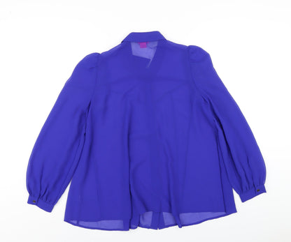 Monsoon Womens Blue Polyester Basic Button-Up Size 8 Collared