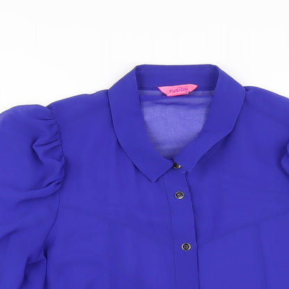 Monsoon Womens Blue Polyester Basic Button-Up Size 8 Collared
