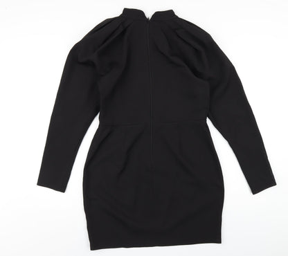 Back view of ASOS women’s black polyester a-line, size UK 12, mock neck zip