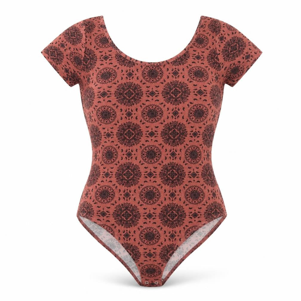 FOREVER 21 Womens Red Geometric Polyester Bodysuit One-Piece Size L Snap